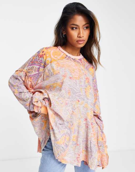 Free People Making Circles longline t-shirt in multi paisley | ASOS