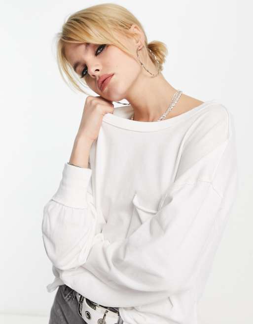Free People - Makkelijk T-shirt met lange mouwen in ivoorwit