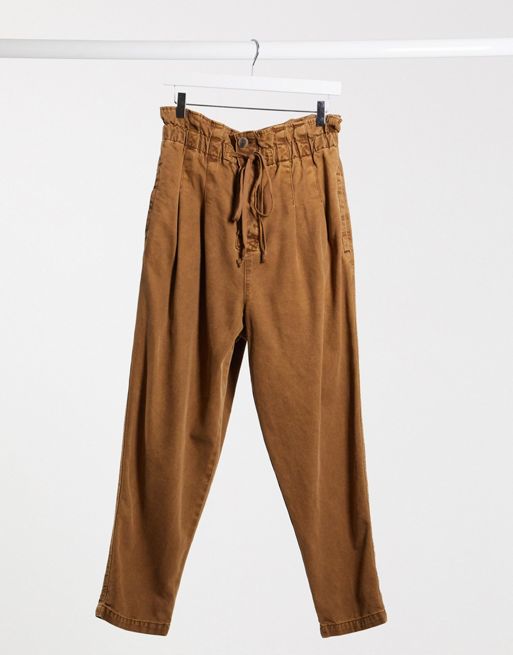Free People Margate Pleated Pants in Brown | ASOS