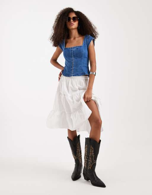 Free People marilyn denim corset top in sky light blue, 2 of 4