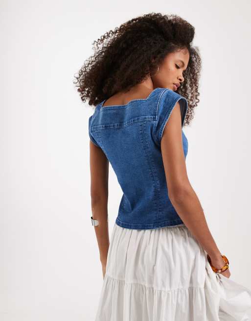 Free People marilyn denim corset top in sky light blue, 4 of 4