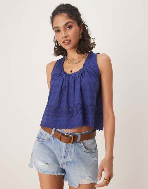 Free People marina eyelet detail tank top in blue - view 1