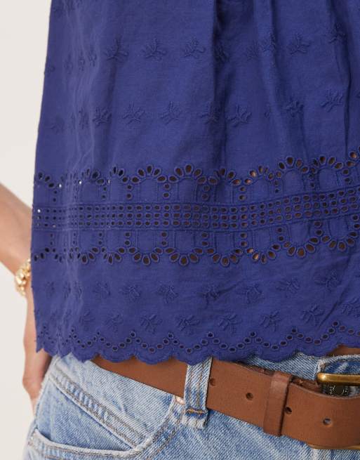 Free People marina eyelet detail tank top in blue | ASOS