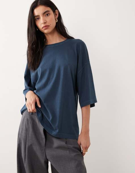 Free People - Marineblå oversized T-shirt i perfekt pasform - view 1