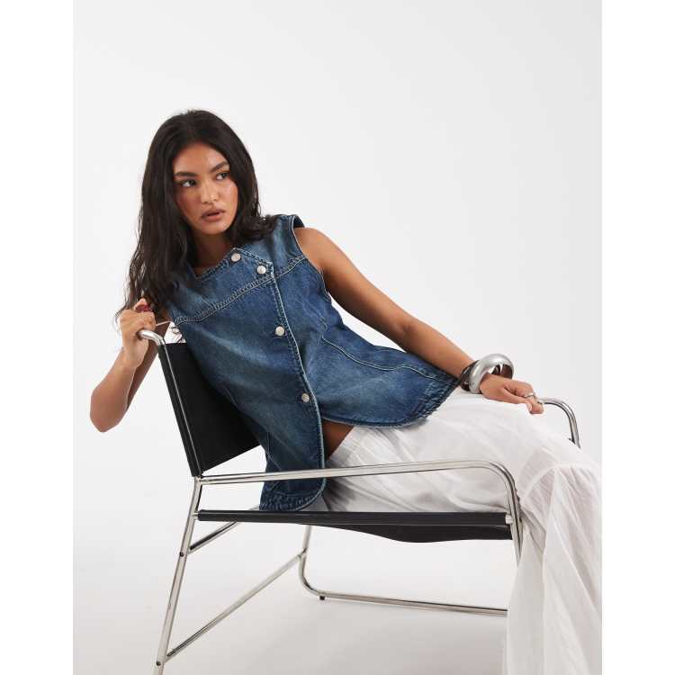 Free People Maris denim asymmetric tank top in wallflower blue | ASOS