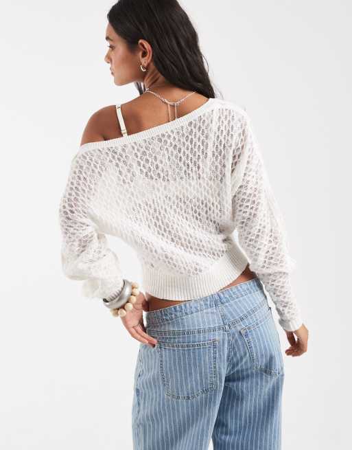 Free People – Maris – Feinstrickjacke in reinem Elfenbeinweiß, 2 von 4