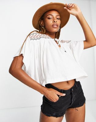 Free People Market embroidered boxy t-shirt in white