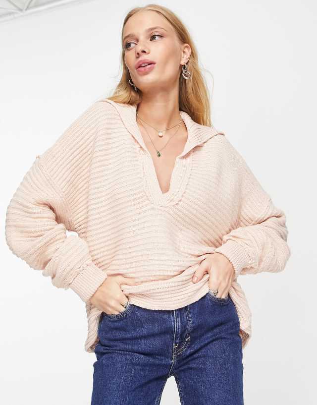 Free People Marlie deep v ribbed sweater in pink