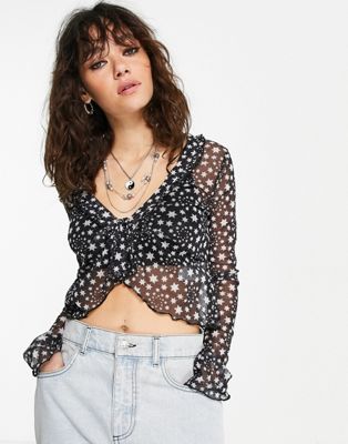 Free People marne top with tie front in star print