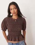 [Free People] Free People Maxey knit top in french brown XL BROWN