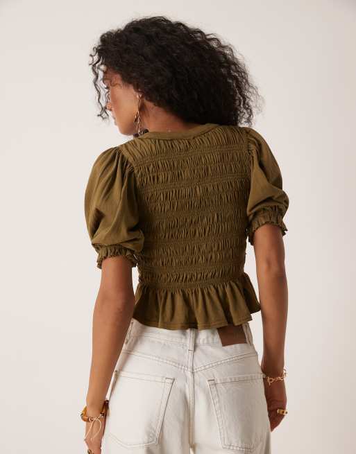 Free People - Maxey - Top froncé en maille - Vert calvaire, 4 de 4