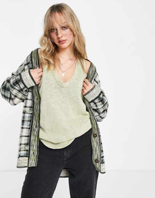 Green on sale plaid cardigan