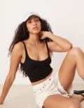 [Free People] Free People Meg seamless crop top in black XS-S BLACK