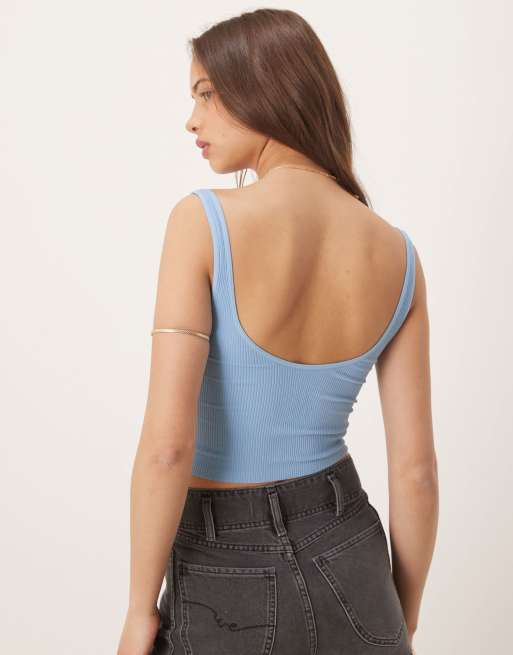 Free People meg seamless crop top in blue, 4 of 4