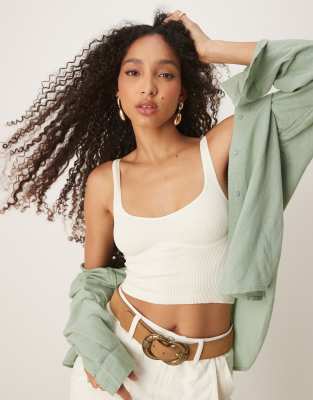 Free People Free People meg seamless crop top in ivory-White