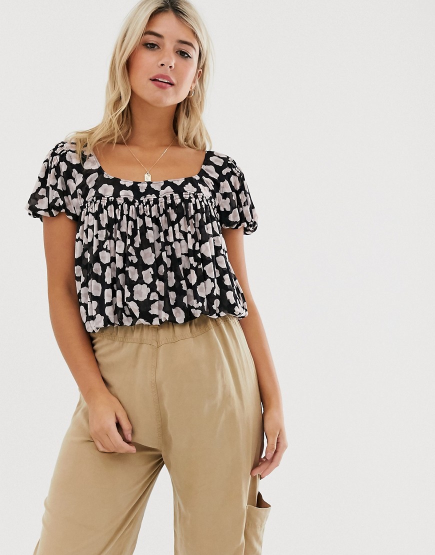 Free People Megs cropped bluse-Sort