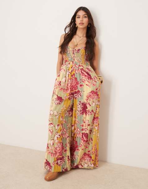 Free People melrose printed wide leg jumpsuit in multi - view 1