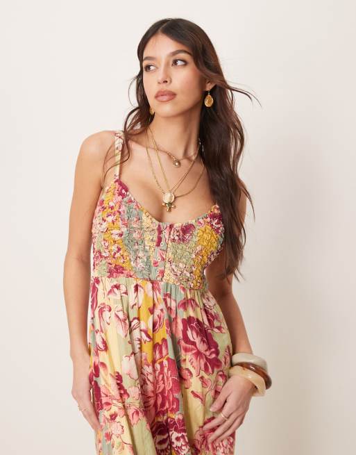 Free People melrose printed wide leg jumpsuit in multi | ASOS