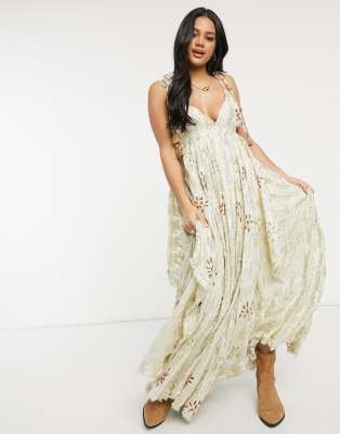 Free People Meredith Maxi Dress in Gold - ASOS Price Checker