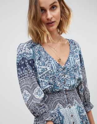 Free people mexicali rose printed smocked maxi outlet dress