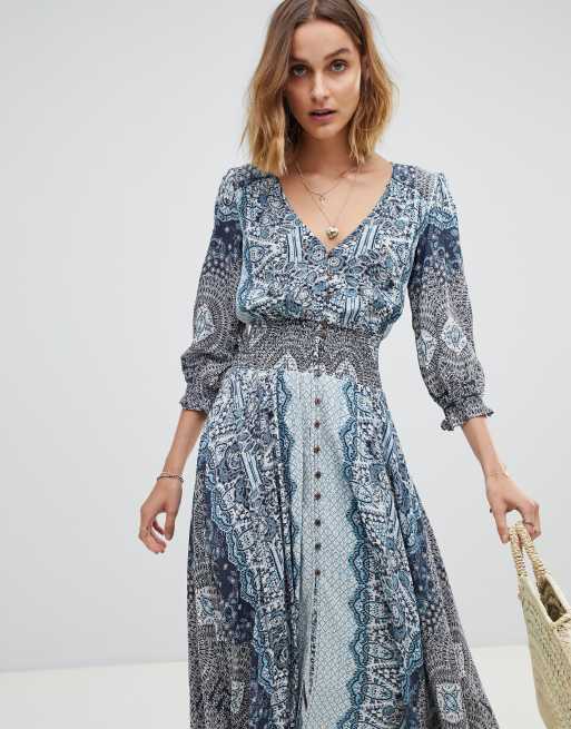 Free people mexicali rose shop printed smocked maxi dress