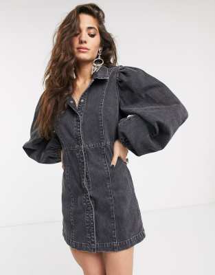 free people black denim dress