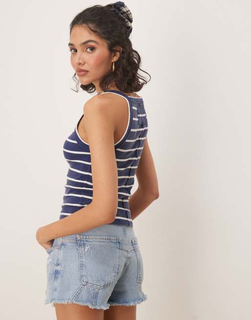 Free People – Mia – Prążkowany granatowy podkoszulek w paski, 4 z 4