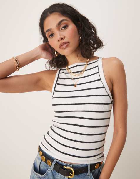 Free People mia striped ribbed tank top in black and white