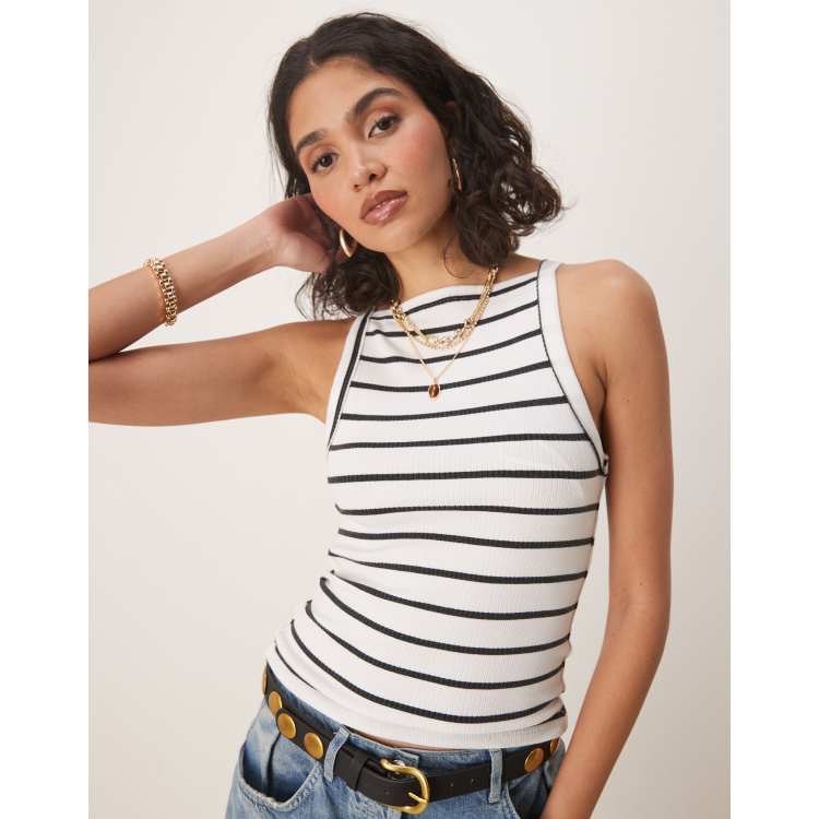 Free People mia striped ribbed tank top in black and white | ASOS