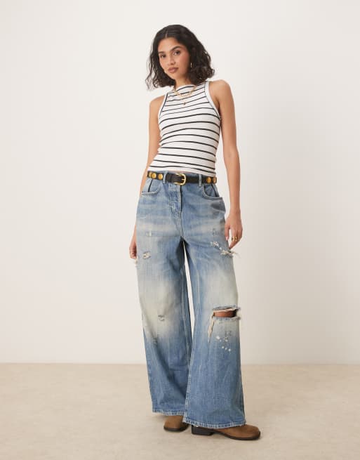 Free People mia striped ribbed tank top in black and white | ASOS