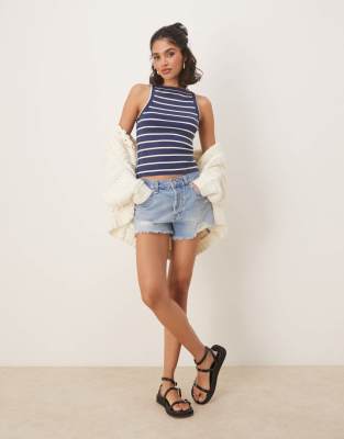 Free People mia striped ribbed tank top in navy | ASOS