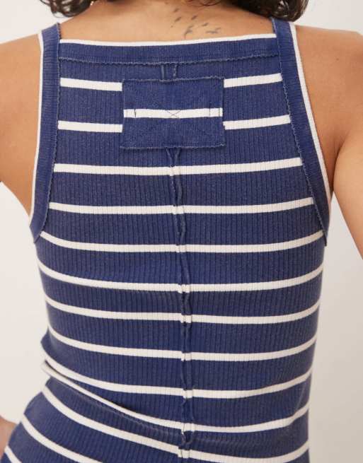 Free People mia striped ribbed tank top in navy, 3 of 4