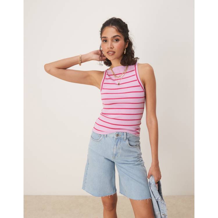 Free People mia striped ribbed tank top in orchid pink | ASOS