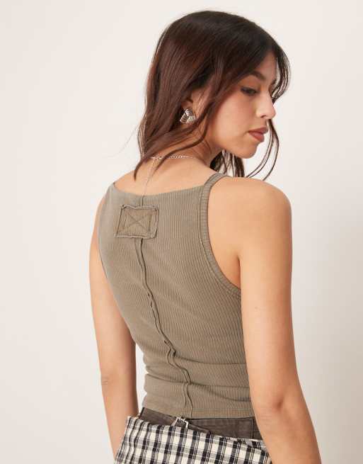 Free People - Mia - Top senza maniche color caimano con scollo dritto, 3 di 4