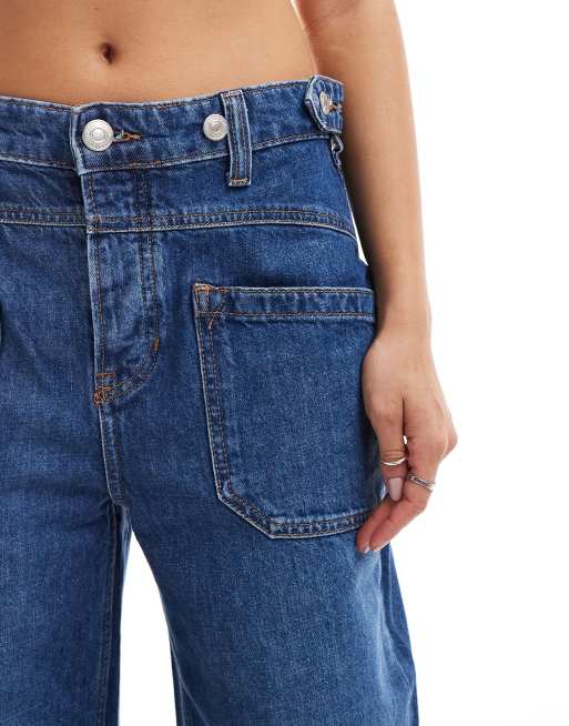 Free People mid-rise baggy jeans with front pocket in blue ASOS
