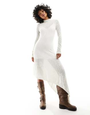 Free People – Midikleid aus gestrickter Spitze in Elfenbeinweiß