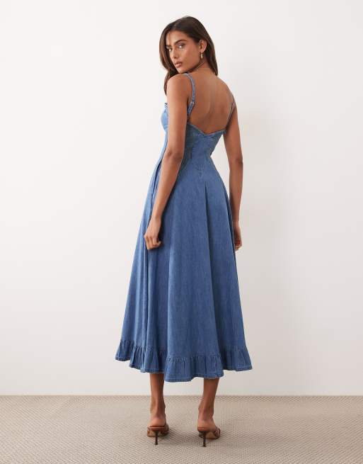 Free People – Midikleid in Blau mit tiefer Taille, 4 von 4