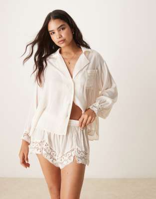 Free People - Midnight Muse - Pyjama-Shorts aus Satin in Sugar, Kombiteil-Weiß