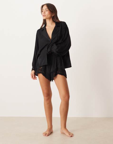 Free People midnight muse satin short co-ord in black - view 1