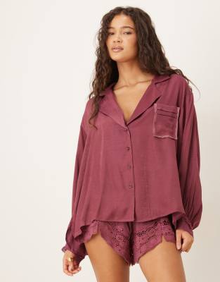 Free People Midnight Muse Satin Sleep Shorts In Burgundy