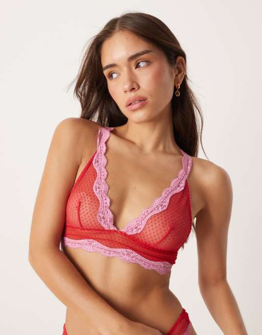 Free People – Midweek – Czerwono-różowa braletka koronkowa o wydłużonym fasonie