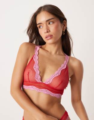 Free People Free People midweek longline lace bralette in pink and red