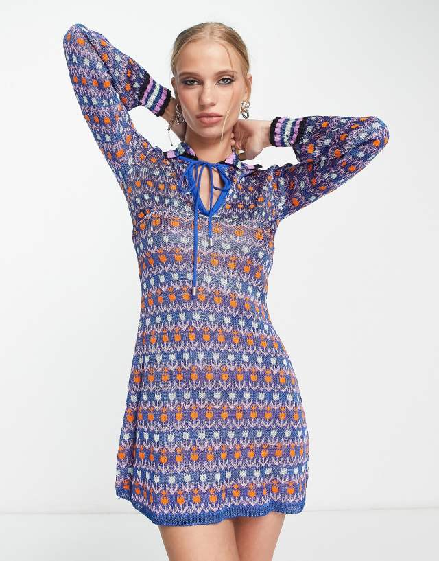 Free People Milano knitted mini dress in blue