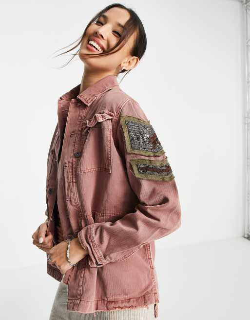 Free People - Militair jack met geborduurd detail in rozig roze