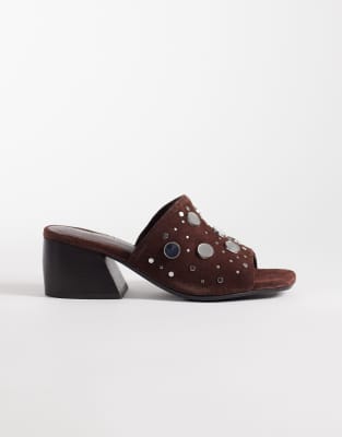  mirage mirror embellished heeled sandals in espresso suede