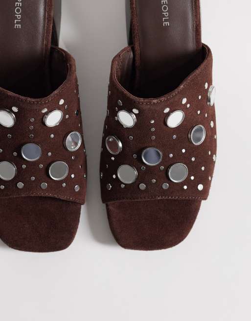 Free People mirage mirror embellished heeled sandals in espresso suede, 3 of 4