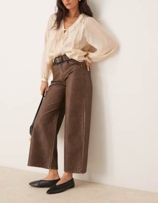 Free People misha faux leather wide leg trousers in dark brown