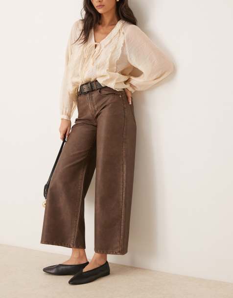 Free People misha faux leather wide leg trousers in dark brown - view 1
