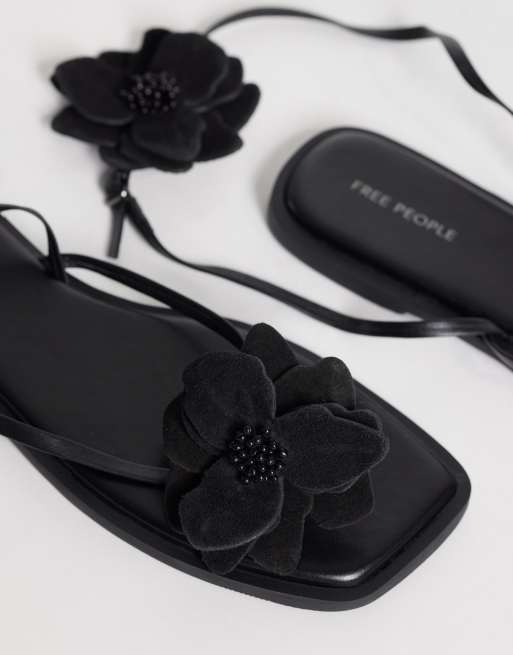 Free People mismatch magnolia sandal with corsage in black tide leather, 3 of 4