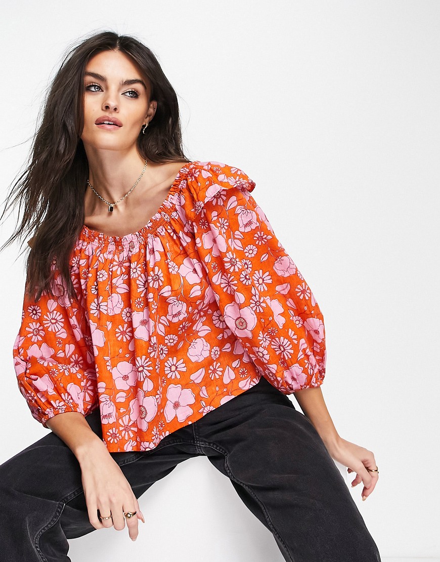 Free People Miss Daisy floral printed smock blouse in pink
